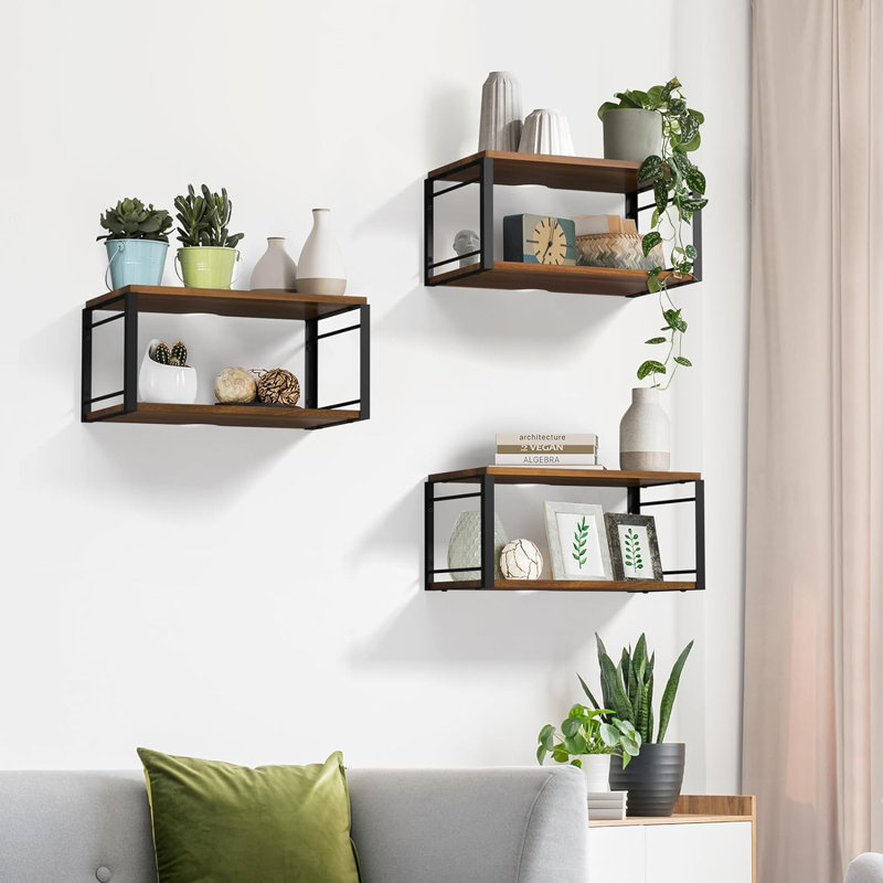 17 Stories Floating Nightstand Wall Shelf Wood Bedside Shelf Wall Mounted Nightstand Set Of 2 Floating Bedside Table For Bedroom Living Room Bathroom Kitchen Office Wayfair